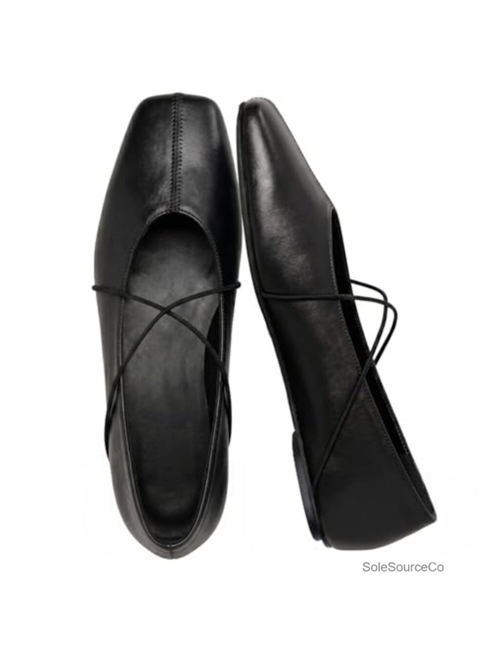 Faux Leather Square Toe Ballet Flats Criss Cross Strap Slip On